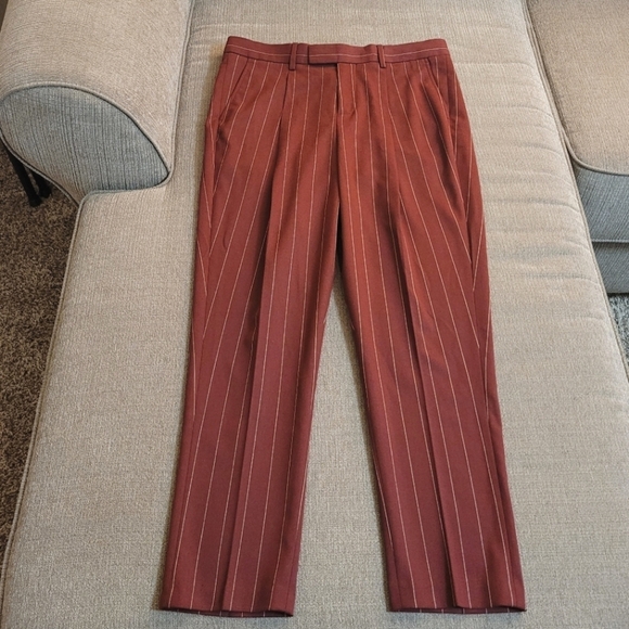 ASOS Design Dark Red Pin Striped Casual Boho Trousers Dress Pants Size 32 - Picture 1 of 8